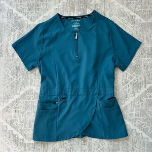 Thalia Sodi Teal Blue Nurse Scrubs Short Sleeve Top with Accessible Pockets Sz S